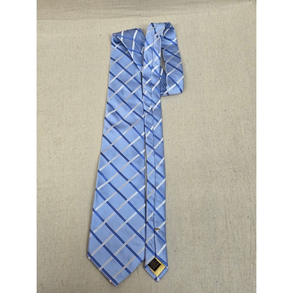 Donald J.‎ Trump Signature Collection Silk Tie Light Blue Geometric Plaid Mens